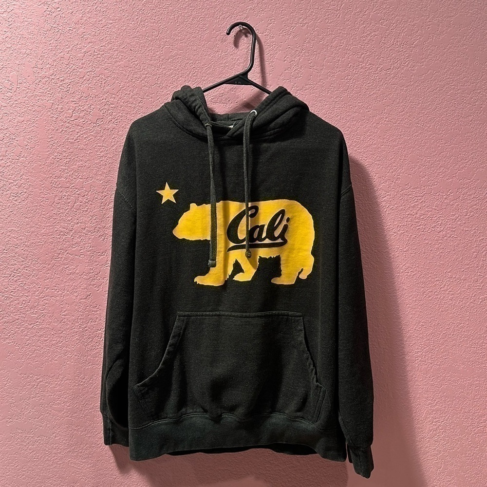 Smart Blanks Mens Gray Yellow Cali California Hooded Pullover Sweatshirt Size L